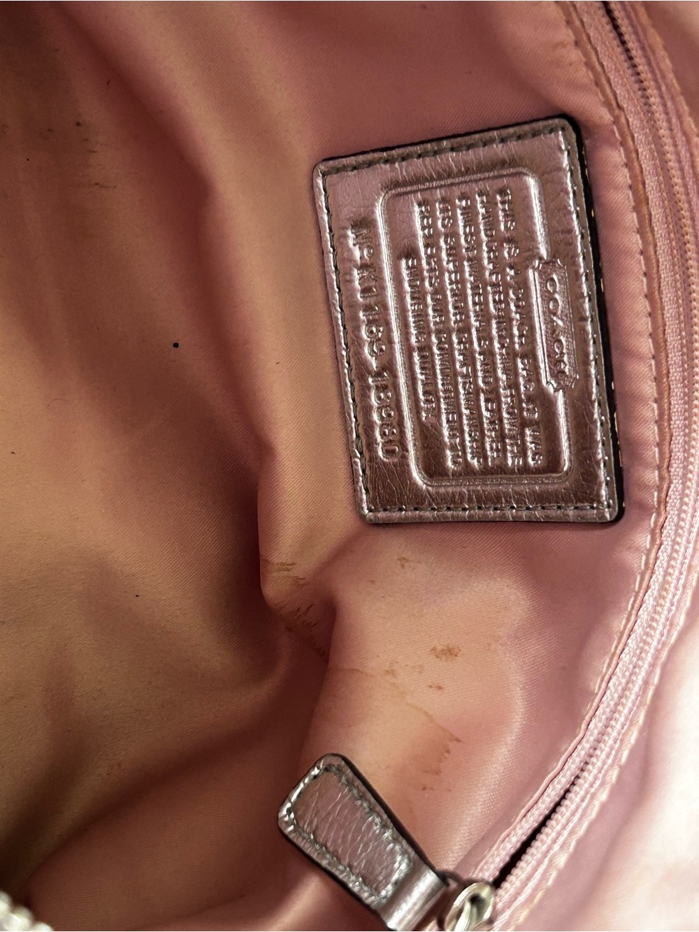 Coach Poppy Crossbody Shoulder Bag Gray Beige Sateen Silver Leather Buckles Pink - Picture 13 of 16